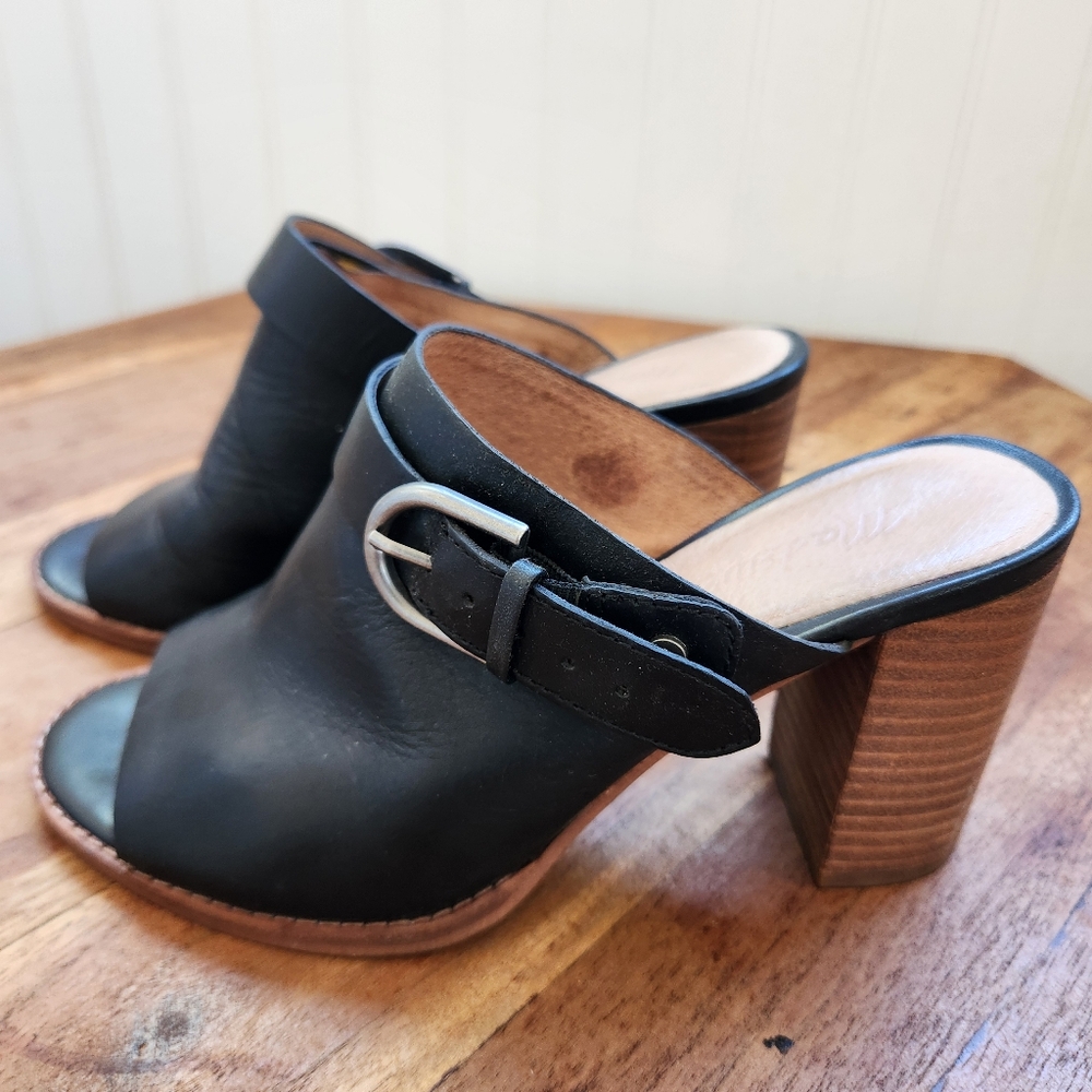 MADEWELL True Black Riley Leather Convertible Slingback Mule Heels 6